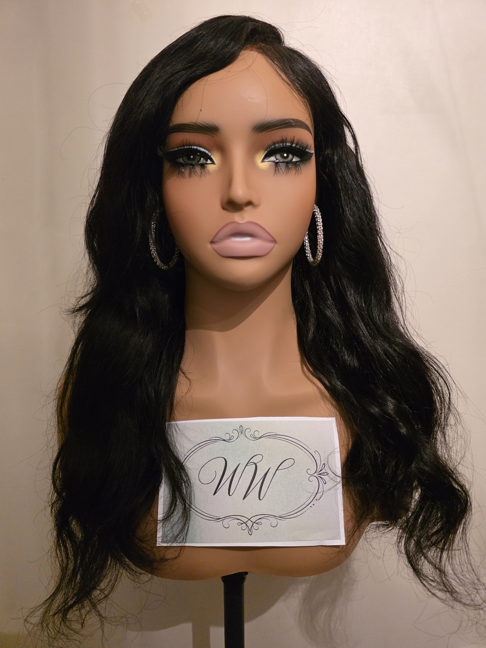 Natural Black Wavy Human Hair Lace Wig - Natural Look